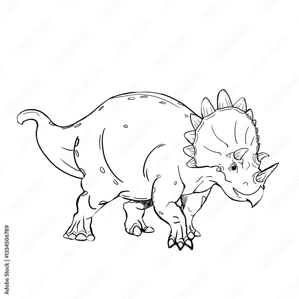 Fototapeta premium Dinosaur Hand drawing line art coloring book illustration, coloring page for kids and adults, transparent background png