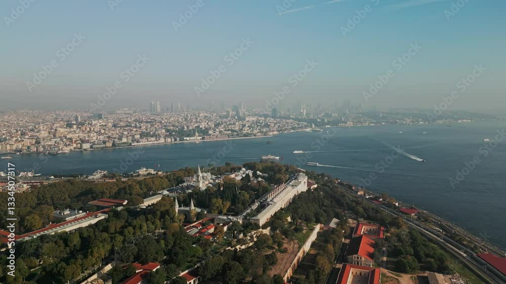 Aerial View of Topkapi Palace with Bosphorus Golden Horn and Istanbul 4K