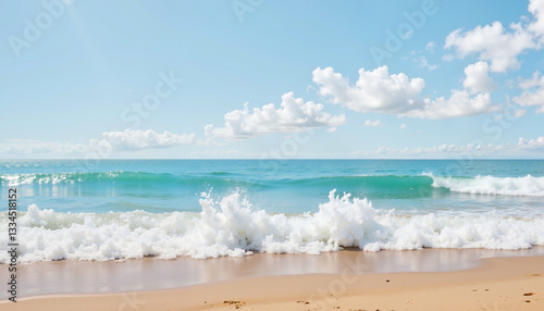 Fotografia Serene ocean waves crashing on sandy beach, peaceful tranquility