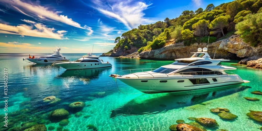 Obraz premium Luxurious Yachts & Coastal Beauty: Stunning Mediterranean Seascape