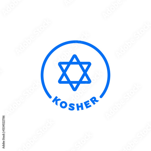 Blue star of david with kosher text in a circle highlights certified kosher products for consumers.