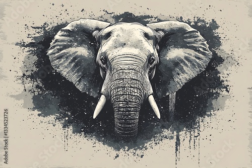 A Detailed Black And White Elephant Portrait Artwork Design
