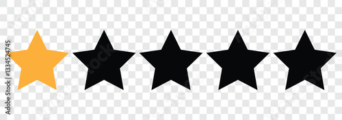 One out of five stars customer product review icon. 1 star out of 5 customer star rating. Star icon. Vector illustrator