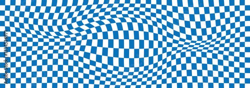 Abstract checkered checkerboard for game. Wavy groovy chessboard surface. Retro chessboard template, texture of pile
