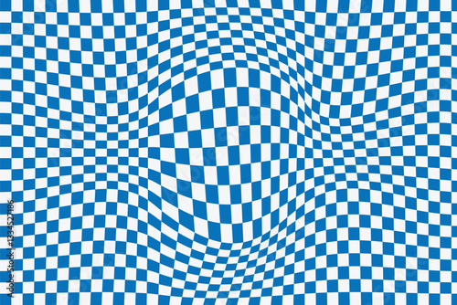 Abstract checkered checkerboard for game. Wavy groovy chessboard surface. Retro chessboard template, texture of pile