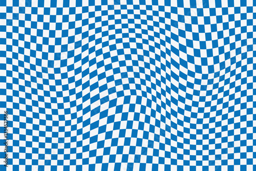 Abstract checkered checkerboard for game. Wavy groovy chessboard surface. Retro chessboard template, texture of pile