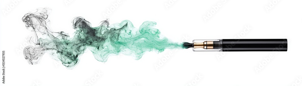 Fototapeta premium An elegant vape pen exhaling colorful green smoke, symbolizing modern lifestyle choices and alternative smoking.