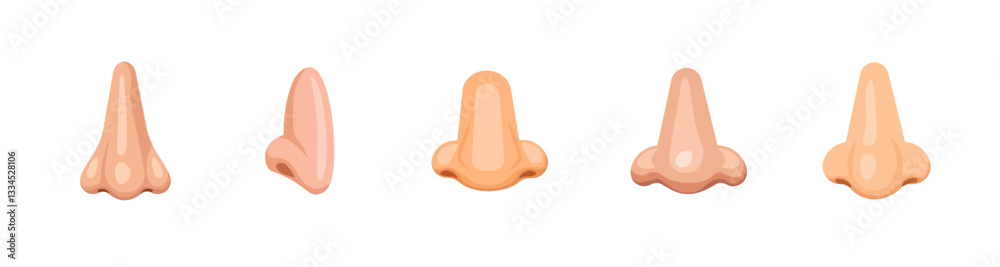 Set of five cartoon noses featuring different shapes ideal for art, learning, or design tasks. Set of five cartoon noses featuring different shapes ideal for art, learning, or design tasks.