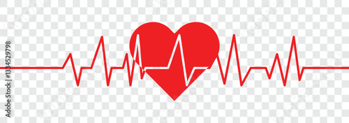 Heart shape with pulse line. Heart rate pulse rhythm line with editable stroke. Cardiogram line icon, sign. Wave pulse. Vector illustration. 