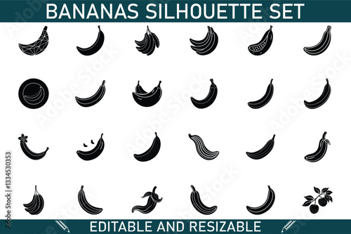 Banana Silhouettes Editable, Resizable Vector Set of Fruit Icons