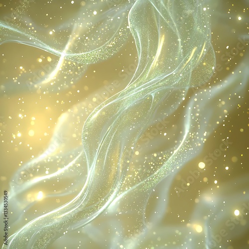 Delicate flowing abstract light forms shimmering with golden particles
