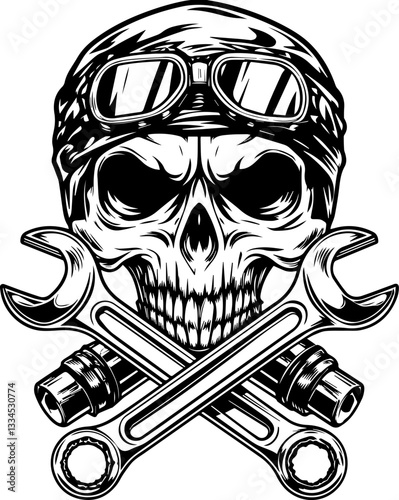 Skull mechanic design in SVG and vector format. Skull and Wrenches Graphic Design for Automotive Theme