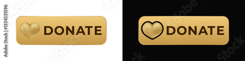 Heart-themed donate button in gold with two designs, suitable for use on websites or online platforms.