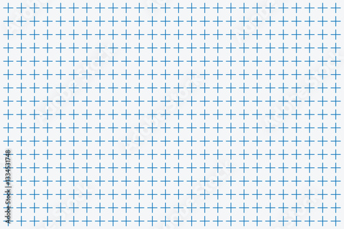 Mathematics geometry background. Cross or plus symbol decoration illustration. Abstract geometric texture with faded blue and white rectangle prints. Vector illustration.