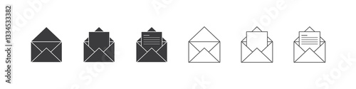 Set of letter envelope with document paper on different design, Email icon, Email message envelope icons in a flat design.