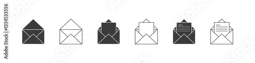 Set of letter envelope with document paper on different design, Email icon, Email message envelope icons in a flat design.