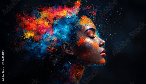 A Beautiful Woman With Colorful Paint Splattered On Her Face