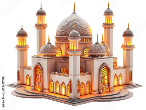 Majestic Mosque Architecture with Glowing Windows and Dome Structure