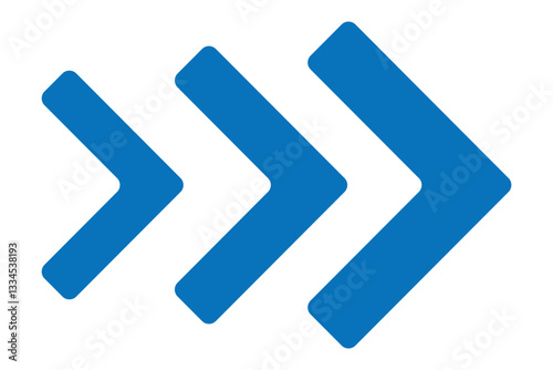 Blue chevron arrows. Modern swipe buttons isolated on white background. Arrow swipe, social media scroll sign, slide. Chevrons pointing left direction. Vector illustration