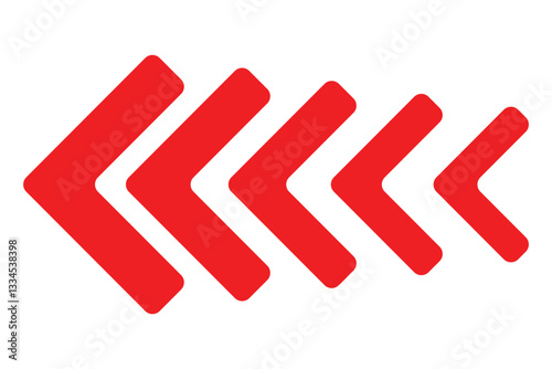 Red chevron arrows. Modern swipe buttons isolated on white background. Arrow swipe, social media scroll sign, slide. Chevrons pointing left direction. Vector illustration