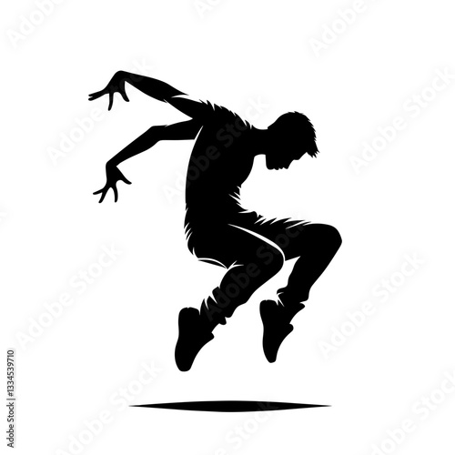 Powerful street dancer mid-jump