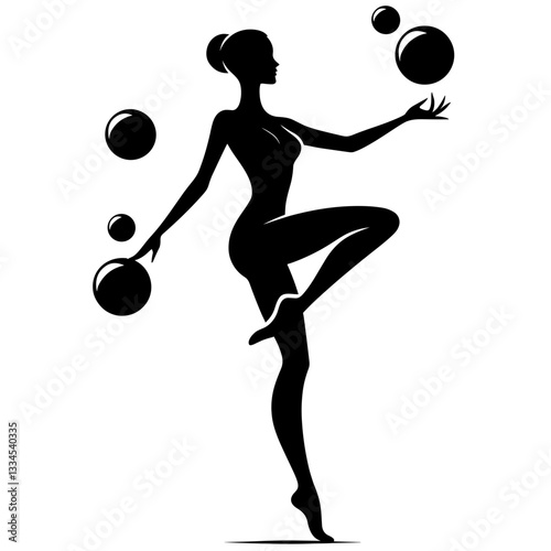Graceful dancer juggling balls in artistic pose
