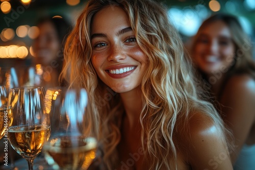 Friends Celebrating with Toasting Glasses of Red Wine in Cozy Bar Setting