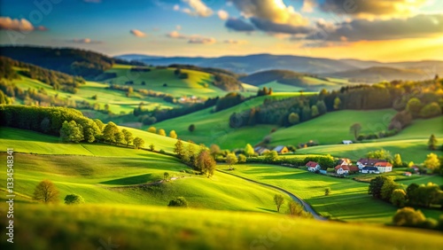 Miniature Landscape: Blurred Horizon, Rolling Hills, Tilt-Shift Photography