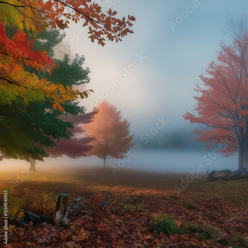 autumn season is characterized by enchanting combination of vibrant leaves refreshing air and a mystical fog that enhances overall ambiance