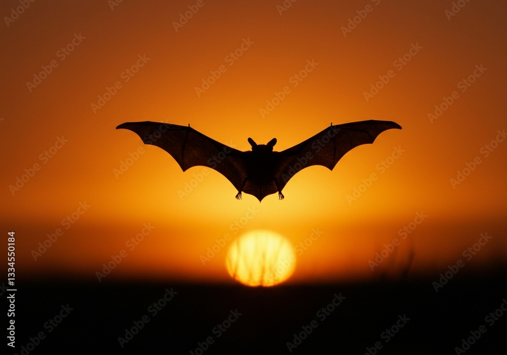 Naklejka premium Sunset Bat Silhouette: A Majestic Flight