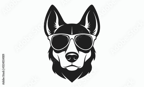 Dog head sunglasses silhouette, dog head wearing sunglass silhouette, dog with glasses icon vector 
