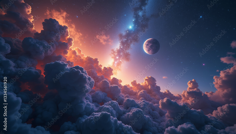 Fototapeta premium Breathtaking cosmic scene with colorful clouds, a planet, and an astrology theme in the background