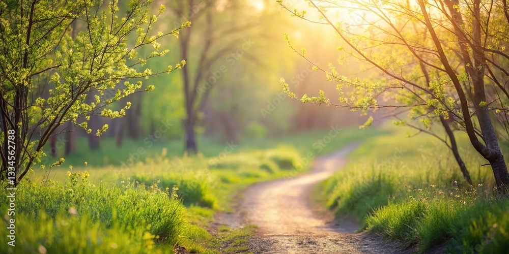 Obraz premium Minimalist Spring Path: A Gentle Walk Through Renewing Nature
