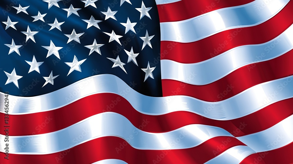 Fototapeta premium American flag waving gracefully under clear blue sky during a sunny day, symbolizing patriotism and pride in the United States