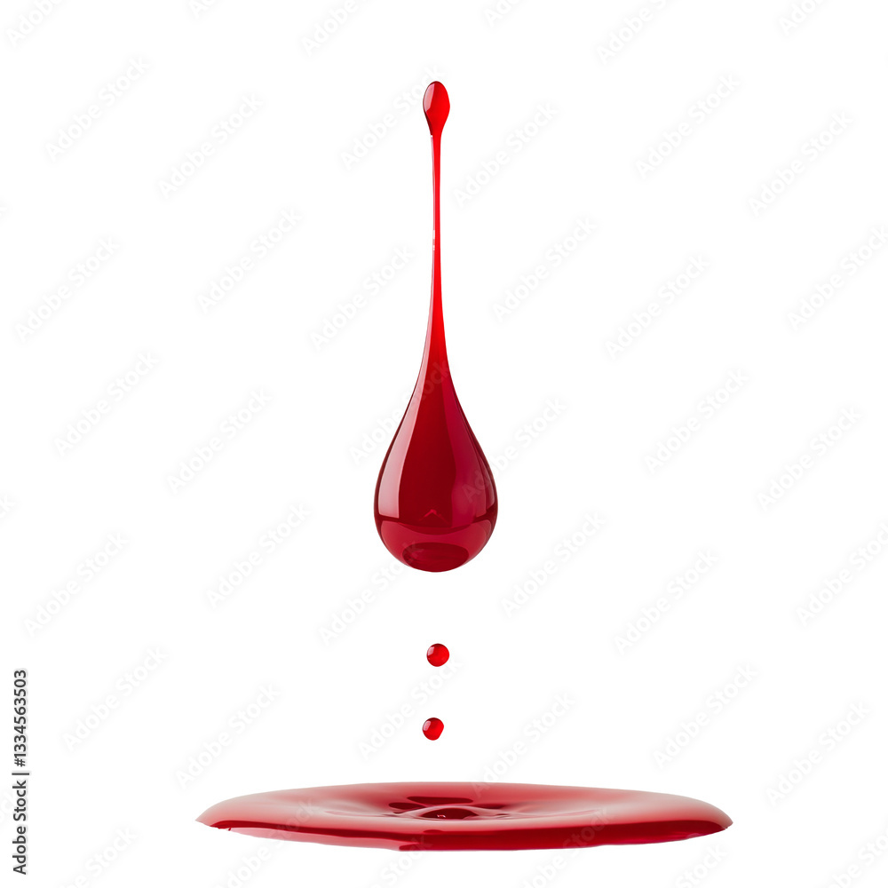 detailed shot of red liquid droplet forming and splashing, showcasing its vibrant color and smooth texture detailed shot of red liquid droplet forming and splashing, showcasing its vibrant color and smooth texture
