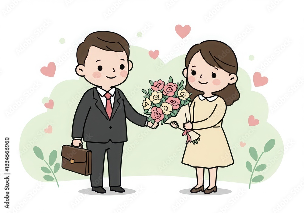 A charming and heartwarming romantic couple illustration in a minimalist flat design style A charming and heartwarming romantic couple illustration in a minimalist flat design style