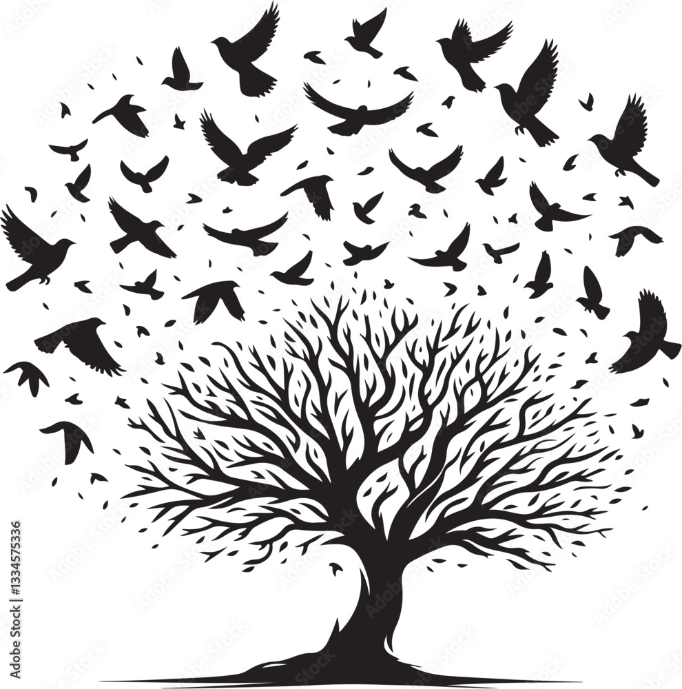 Tree and Bird Silhouette Vector Bundle | Nature-Inspired Premium Design Pack Tree and Bird Silhouette Vector Bundle | Nature-Inspired Premium Design Pack