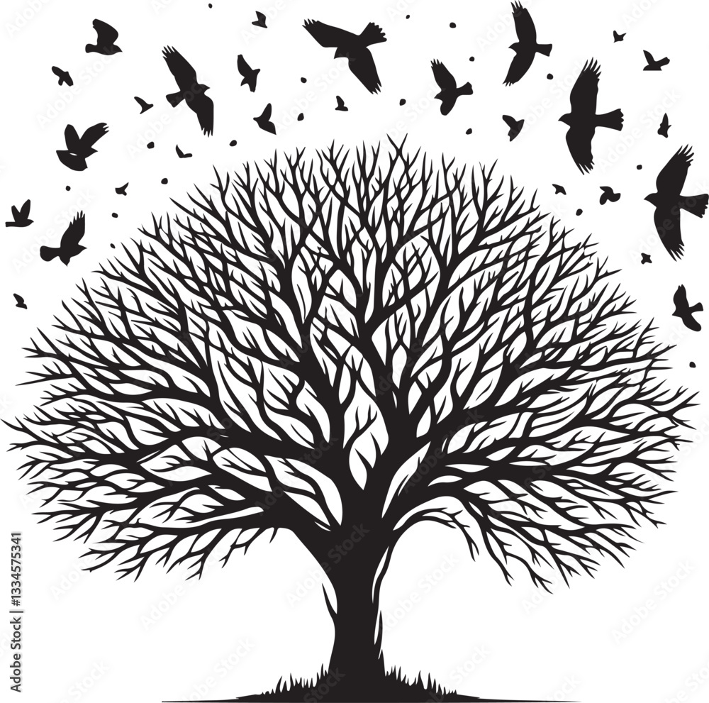 Naklejka premium Tree and Bird Silhouette Vector Bundle | Nature-Inspired Premium Design Pack