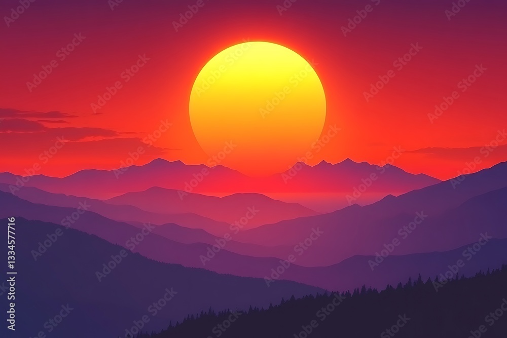 Serene sunset over the mountain range creates peaceful mood Serene sunset over the mountain range creates peaceful mood