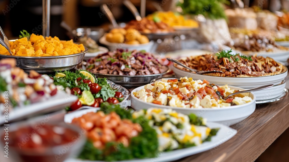 Assorted gourmet dishes on a buffet table, vibrant colors, fresh ingredients, perfect for food events and gatherings. Assorted gourmet dishes on a buffet table, vibrant colors, fresh ingredients, perfect for food events and gatherings.