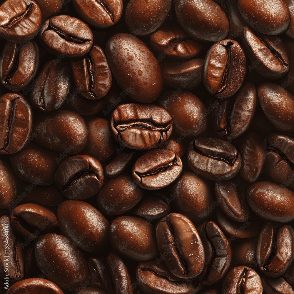 Naklejka premium Macro texture of realistic coffee beans background