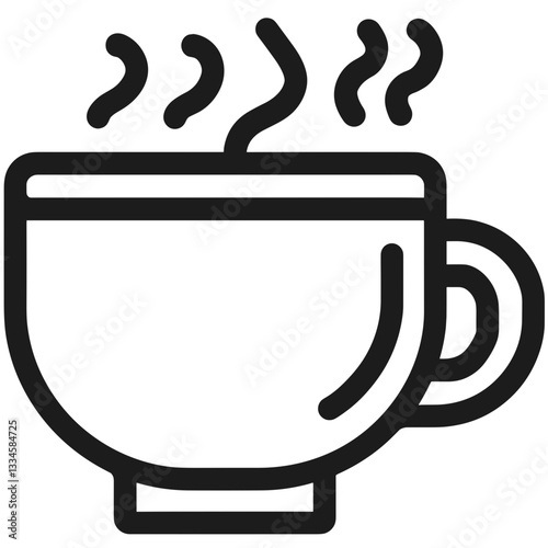 Stylized black and white illustration of a steaming cup representing coffee and warmth
