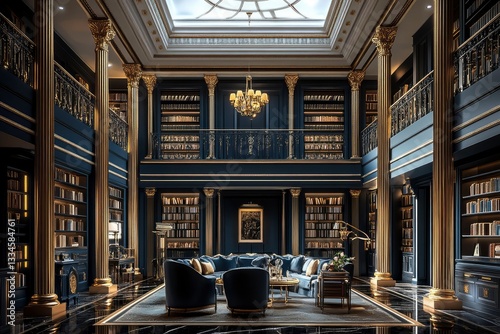 Grand Library in a Luxurious Mansion - Opulent Interior Design