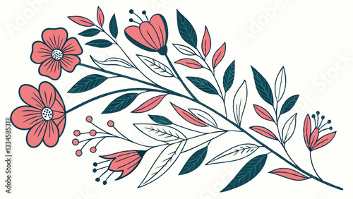 botanical doodle background art vector set flower