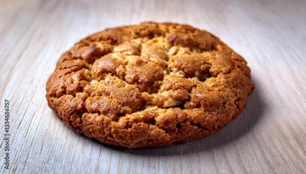 Crisp Delight: A close-up, tempting capture of a freshly baked, golden-brown cookie, boasting a perfect balance of textures and flavors.