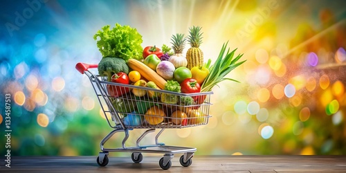Overflowing Grocery Cart: Vibrant Pastel Long Exposure Stock Photo