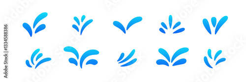 Assorted blue water splash designs create an artistic look with different shapes and patterns.