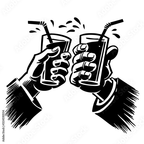 Hands holding glasses with alcohol cocktails