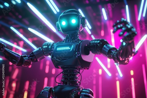 Robot Showcases Dance Moves Under Vibrant Disco Lights in an Energetic Atmosphere at a Late-Night Event