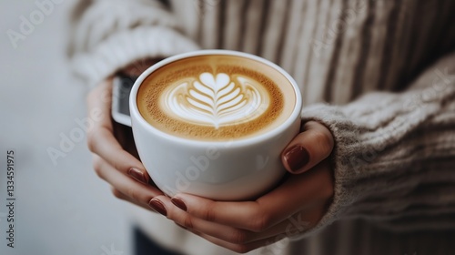cup of coffee with latte art in hand